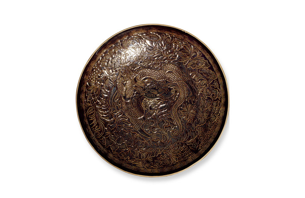 202403_432 黑定穿花龙纹大盘宋代
