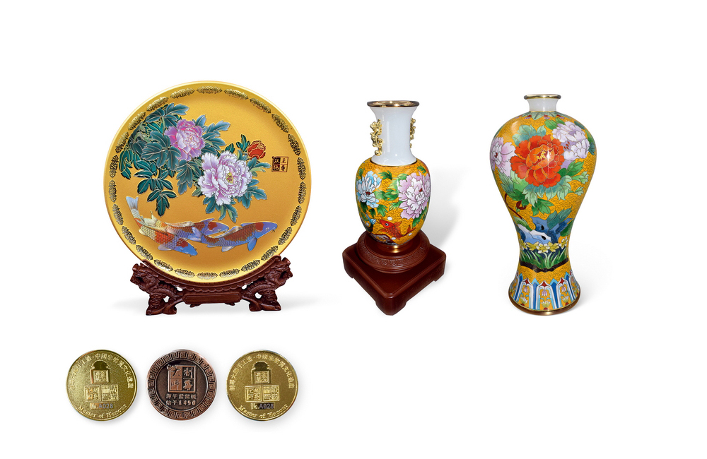 202403_433 手工掐丝景泰蓝(三件套)国礼1.福天下2.情天下3.和天下现代